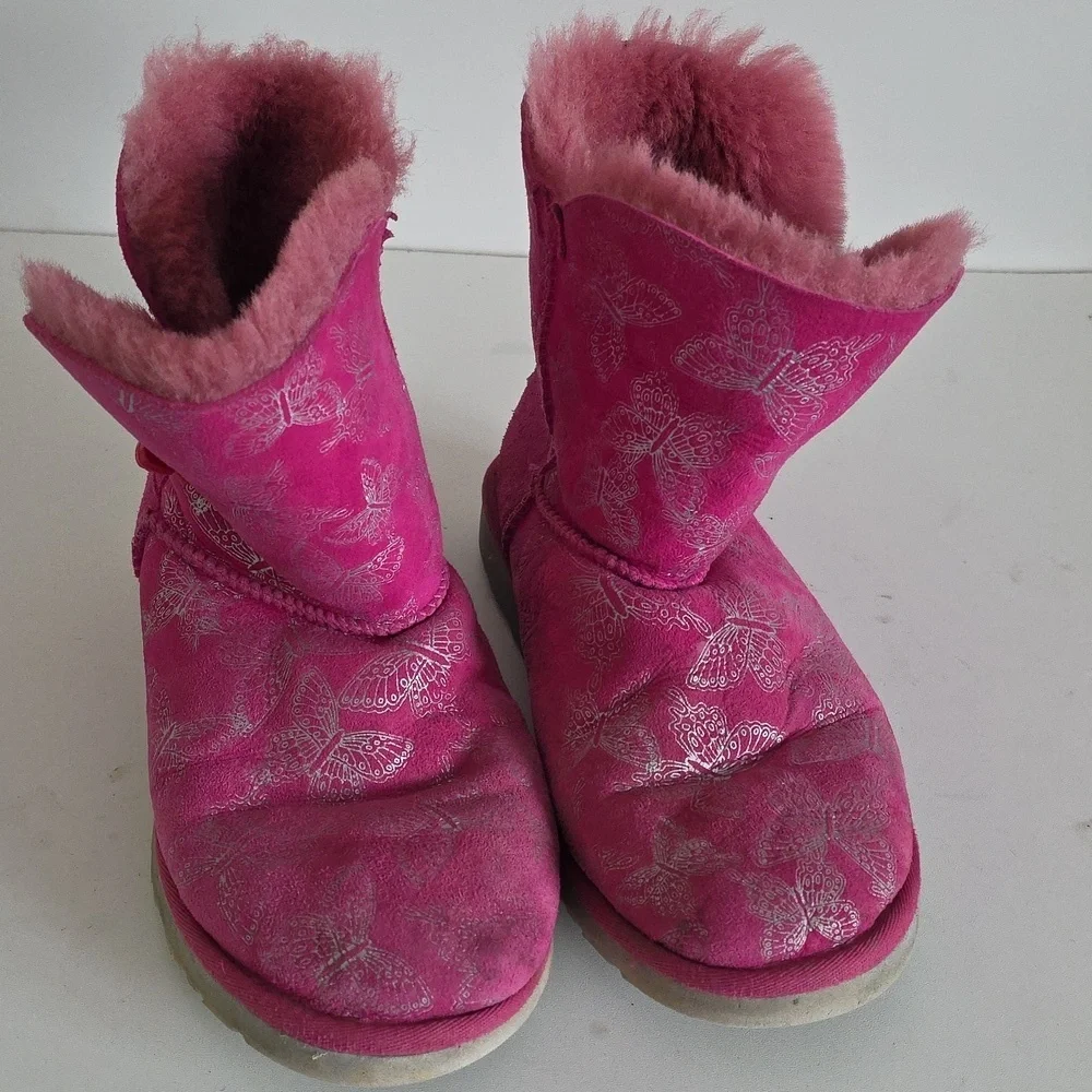 UGG Australia | Youth Kids Pink Size 4 Bailey Button Butterfly Boots